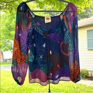 Anthropologie | FARM Rio | Jungle Cat Print Lined Viscose Bohemian Blouse